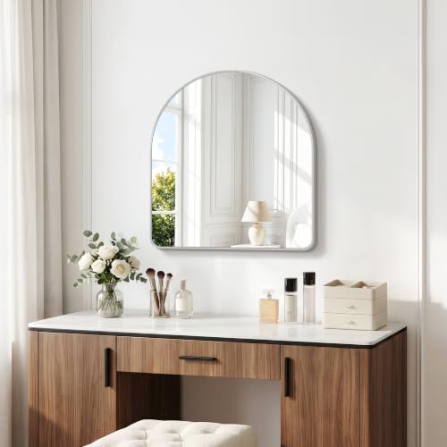 Image of BONEWEI Arched Wall Mirror,30x30 inch Silver Arched Mirror Bathroom,Large Vanity Mirror for Over Sink Metal Frame,Tempered Glass Arch Mirrors for Bedroom,Entryway,Living Room,Home Decor Shatter-Proof