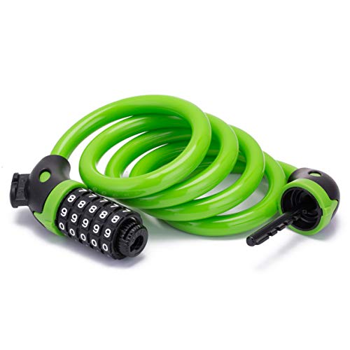 Bike Lock Bicycle Lock Chain ，5-Digit Combination Lock Core Steel Wire Bike Lock Security&Portable Bicycle Locks,1.1M X 1/2 Inch (Green) #TOP3