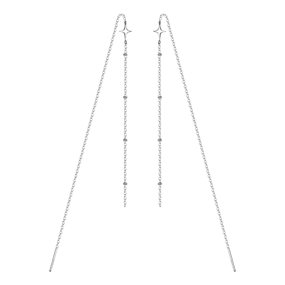 925 Sterling Silver Star Long Dangle Earrings Chain Tassel Earring for Women Teen Girls Line Earrings