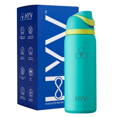 Image of HYV DualFlow Insulated Stainless Steel Water Bottle 1 Litre | Dual-Cap Sipper & Chug for Adults & Kids | Leakproof, BPA-Free, Hot & Cold Thermos | Gym, Sports, Travel, School Flask | Crystal Aqua