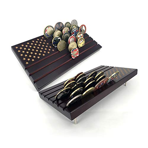 Glamtune American Flag Military Coin Stand Challenge Coin Display Holder (Large, 6 Rows)