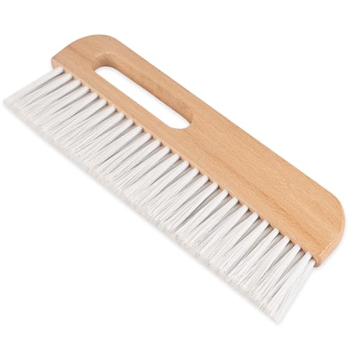 Concrete Brush with Wood Handle, Multi-Purpose Wallpaper Smoothing Tool for Tile Grout Scrubbing, Masonry and Paste Application