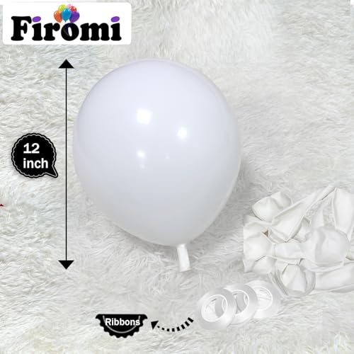 Image of Firomi Matte White Balloons 12-inch 100 Pack Big Thicken (with 3 Ribbons) | Helium, Premium, Durable, Round after inflation for weddings, birthdays