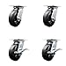 Heavy Duty Large Top Plate Rubber on Cast Iron Swivel Caster Set of 4 w/6" x 2" Black Wheels - Includes 2 Swivel with Brakes & 2 Swivel - 1800 lbs Total Capacity - Service Caster Brand