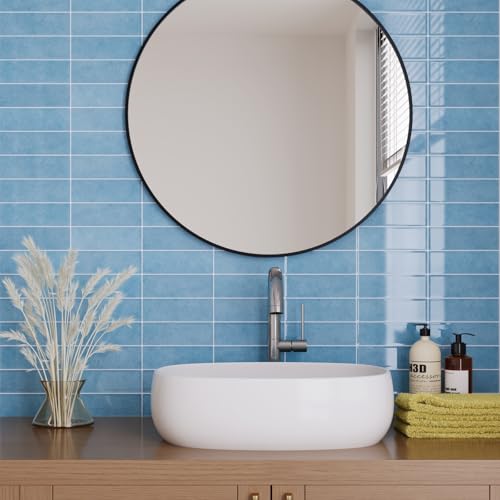 VaryPaper 10 Sheets Sky Blue Peel and Stick Backsplash for Kitchen Wall Waterproof Subway Tile Backsplash Removable Self Adhesive Vinyl Back Splash Stick on Tiles for Bathroom Laundry Room 12''x12''