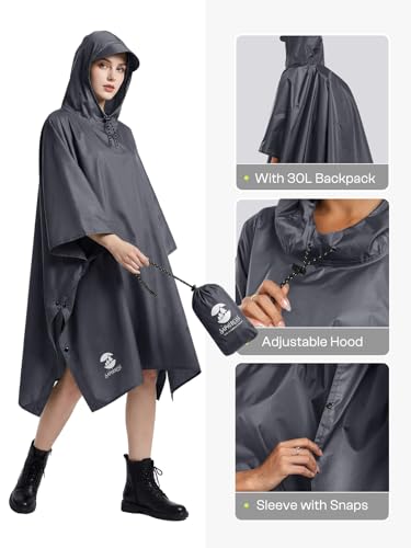Image of SaphiRose Hooded Rain Poncho Waterproof Raincoat Jacket for Men Women Adults
