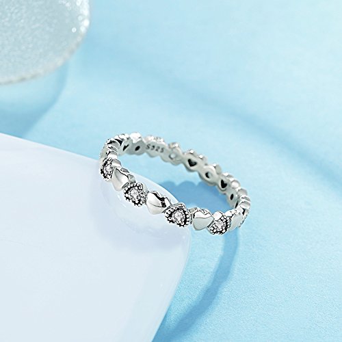 Image of 3mm Vintage Love Hearts Eternity Band Ring in Sterling Silver 925 w /Cubic Zirconia Size 6-8