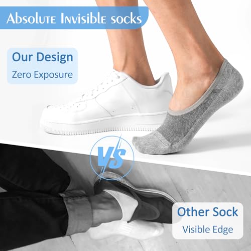 Sunm Boutique Men's No Show Socks 3/6 Pairs Low Cut Invisible Cotton Socks for Loafer with Non Slip Grips Size 6-10/10-132
