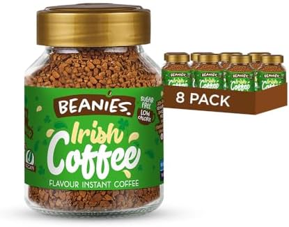 Beanies Instant Coffee with Irish Coffee Flavour, 400g (50g x 8 Pack) - Freeze-Dried Granules, Quick & Easy to Brew, Premium Taste, Rich in Flavour, Low-Calorie, Sugar-Free, Vegan