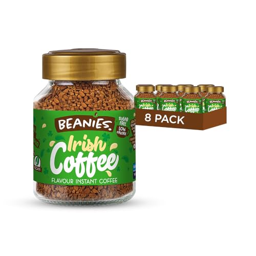 Beanies Instant Coffee with Irish Coffee Flavour, 400g (50g x 8 Pack) - Freeze-Dried Granules, Quick & Easy to Brew, Premium Taste, Rich in Flavour, Low-Calorie, Sugar-Free, Vegan