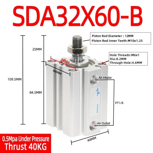 Cylindre pneumatique SDA alésage 32mm course 60mm de type compact
