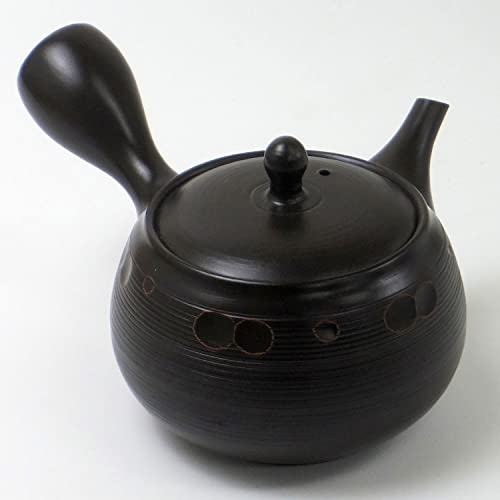 常滑焼 急須 春秋 カマ形黒筋朱ムキ帯急須 360ml 帯アミ 日本製 20B1181