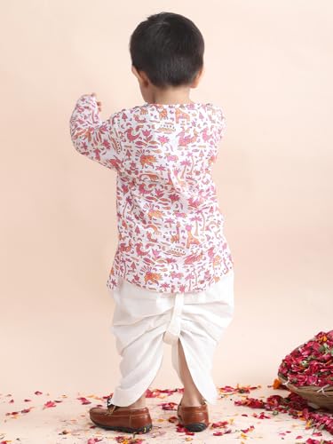 Image of POLKA TOTS Premium Cotton Dhoti Kurta Set for Kids Boys | Traditional Angrakha Style Ethnic Wear for Boys | Kurta Dhoti Set for Kids | Festive & Wedding Clothing Set for Baby