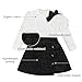 Toddler Girl Plaid Outfits Fall Winter Dress Knit Ribbed Bow Sweatshirt Tops and Button Fashion Skirts Set（White+Black,3T