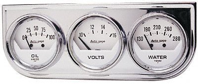 Auto Meter 2325 Autogage White Console Oil/Volt/Water Gauge with Chrome Steel by Auto Meter [sAi]