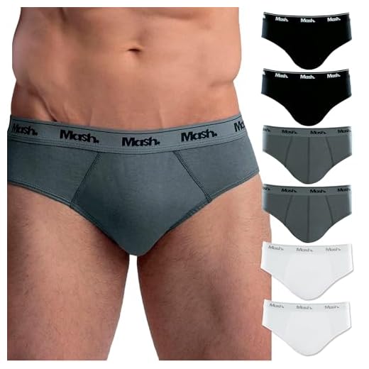 Kit 06 Cuecas Slip Algodão Elástico Boxer Mash Masculino Adulto | 2 Branco - 2 Preto - 2 Cinza Mescla | GG