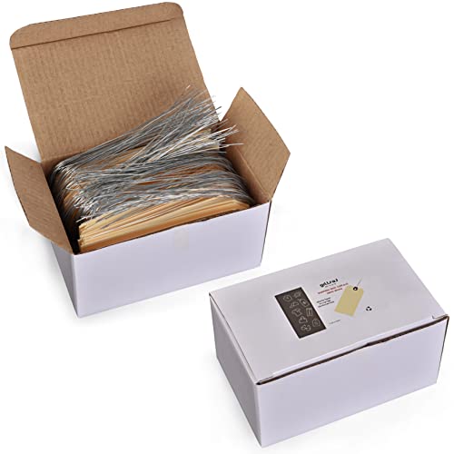 Gillraj Shipping Tags With Wires Attached 4 3/4 X 2 3/8 Inches - Pack Of 100 - Manila Paper Hang Tags Labels With Reinforced Eyelet Hole #TOP5