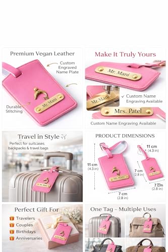Image of Thebaegift Personalized Leather Luggage Tag & Paasport Cover with Custom Name Plate - Travel Tag for Suitcase, Backpack &- Durable Bag Identifier for Men & Women - Stylish Travel Accessory Gift