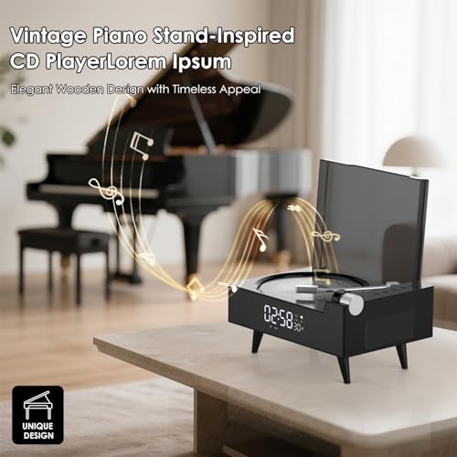 Image of CD Player Portable with Bluetooth, Rechargeable CD Players Retro Suitcase CD Music Player with HiFi Speakers Desktop CD Player for Home Car Study Travel (Black