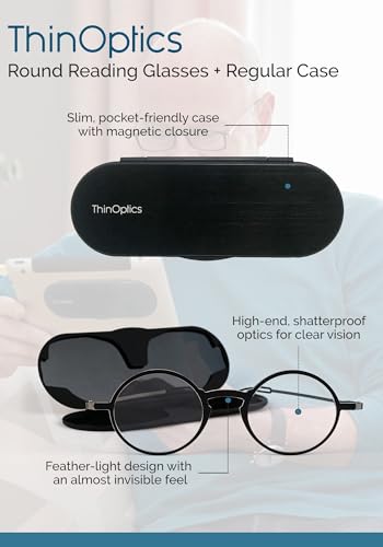 Image of ThinOptics Connect Ultra-Thin Reading Glasses with Magnetic Case Attaches to Phone - Rectangular Readers - Unisex for Men & Woman - 1.0 1.5 2.0 2.5 3.0 Strength