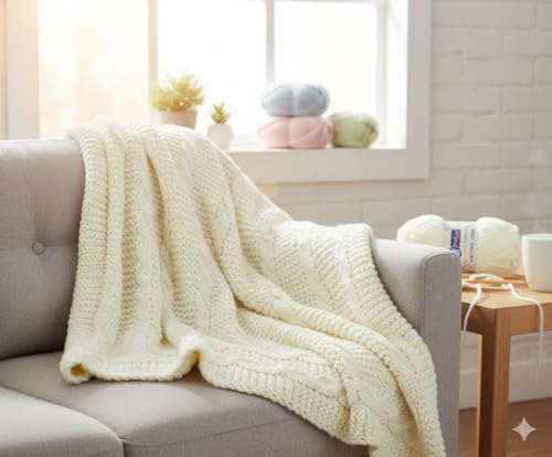 Image of ProKart Premium Blankie Wool, Plush & Cuddly, Chenille Yarn Supersoft Hand Knitting Wool Ball | Blanket Thick /Mottu Yarn Ball Suitable for Hand Knitting and Crocheting for Baby, Adult, Sweaters, caps, Throws, Home Furnishing, Scarves, Blankets (Cream, 100gms x 1 Pack)