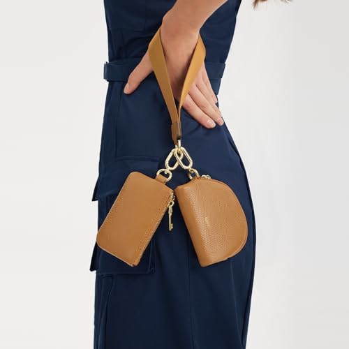 Image of Kattee Mini Leather Wristlet Wallets for Women, RFID Blocking Wallet Women, Dual Pouch Keychain Coin Purse Change Pouch