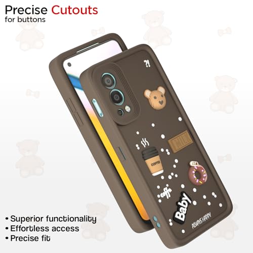 Image of Outlouders Back Cover for Oneplus Nord 2 5G | 3D Cartoon Bear Cute Fun Silicone Full Body Protection Bumper Case (Brown)