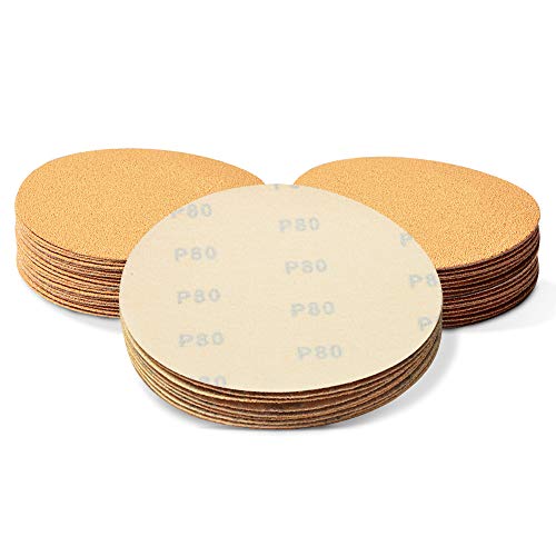 SPEEDWOX 50 Pcs 6 Inches Sanding Discs 80 Grit Dustless Hook and Loop Sandpaper for Random Orbital Sander Yellow Finishing Discs for Automotive Woodworking