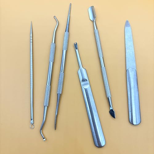 Set of 6 Stainless Steel Ingrown Pedicure Toenail Tool Kit with File and Lifters for Ingrown and Thick Nails Treatment, Nail Care