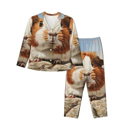 Pyjama cochon d'Inde à manches longues pour femme ensemble de nuit imprimé rose