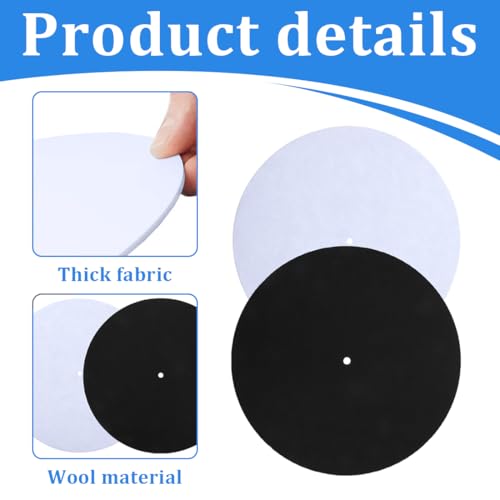 SGERUFZ 2 Stück Plattenteller Matte Filz Plattenspieler Slipmat Matte für Heimplattenspieler Filzunterlage für Schallplattenspieler Zubehör für Plattenspieler(18.5cm, 3mm) (Schwarz, Weiß)