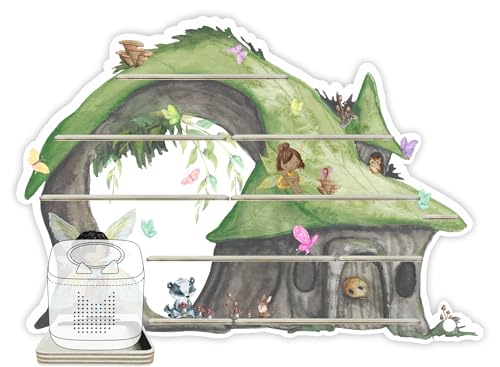 Farbklecks-Collection Musikboxregal Feenwald, Wandregal für bis zu 65 Hörfiguren, mit speziellem Ablagefach kompatibel mit Toniebox 2, handgefertigt in Deutschland, Standard Set
