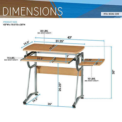 Compact Computer Desk With Side Shelf And Keyboard Panel. Color: Cherry #TOP2