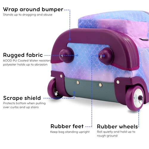 Image of J World Sunrise Kids Rolling Backpack with Wheels for Girls Boys, Roller Bookbag for School, 18 x 13 x 9 Inches, Purple Mermaid