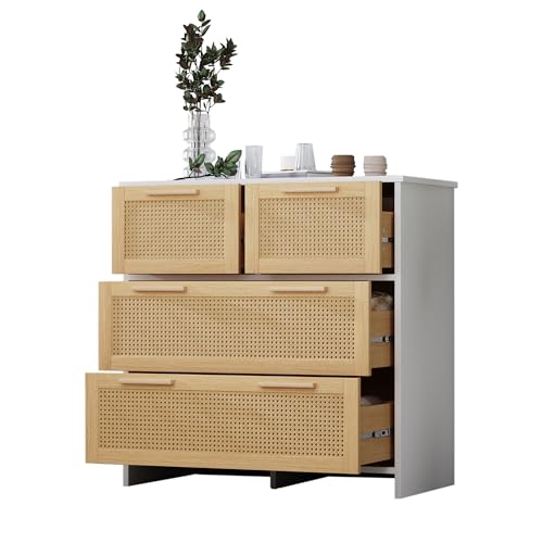 SOFTWEARY Cómoda con cajones, cajonera de noche, armario multiusos para salón o dormitorio (color blanco-madera)