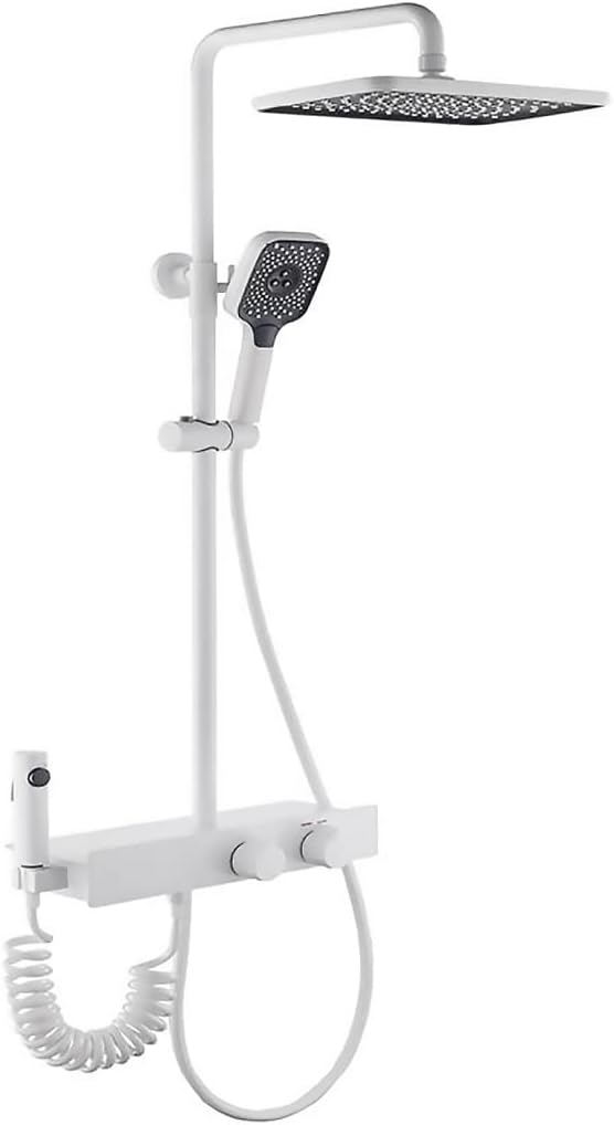 Shower System with LED Digital Display Faucet Set Wall Mounted Rain Combo White Tub and Trim Kit with Spout, Handheld Sprayer, 10 Inches Head, Bidet Spray