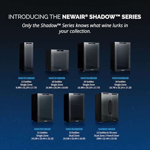 newair 12 bottle wine cooler refrigerator  shadow series  freestanding mirrored wine and beverage fridge with double-layer tempered glass door amp compressor cooling for reds whites amp sparkling wine