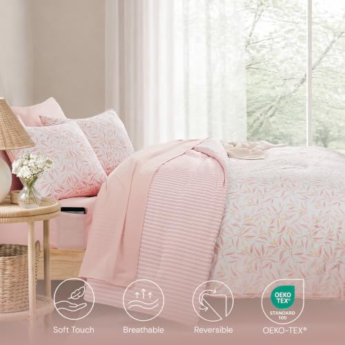 Image of Monbix Full Size Comforter Sets - 7 Pieces Floral Reversible Bed in a Bag