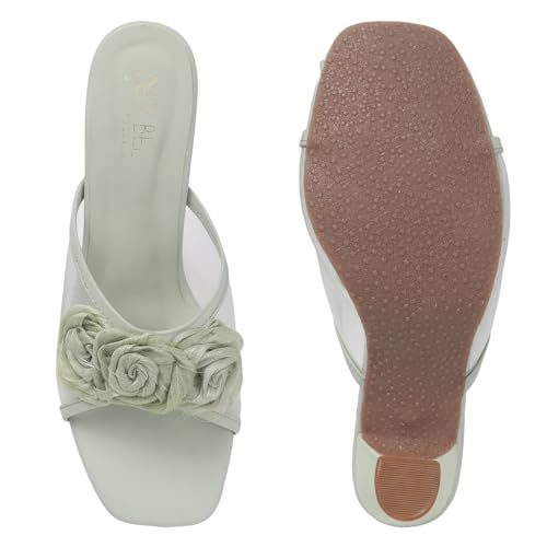 Image of Dely Bely Women's Black Floral Embellished Heels | Stylish Slip-On Party Sandals with Comfortable Heel for Wedding, Festive & Casual Wear