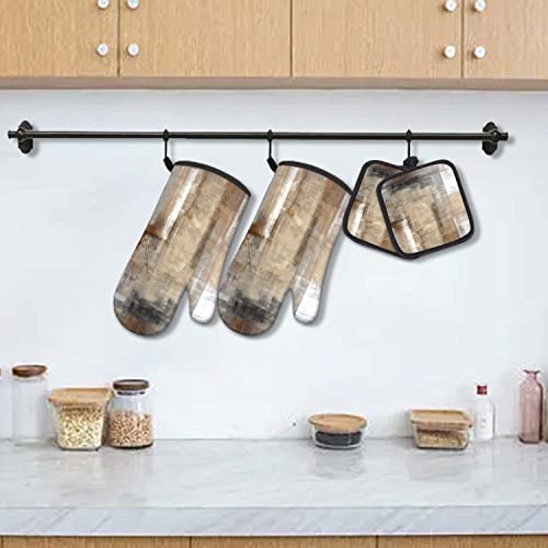 Mcalk 5 Pcs Light Brown Gray Oven Mitts And Pot Holders Sets, Black Oven Gloves And Hot Pads For Kitchen Cooking, Abstract Modern Art Oven Mitt Potholder Is Both Functional And Decorative #TOP1