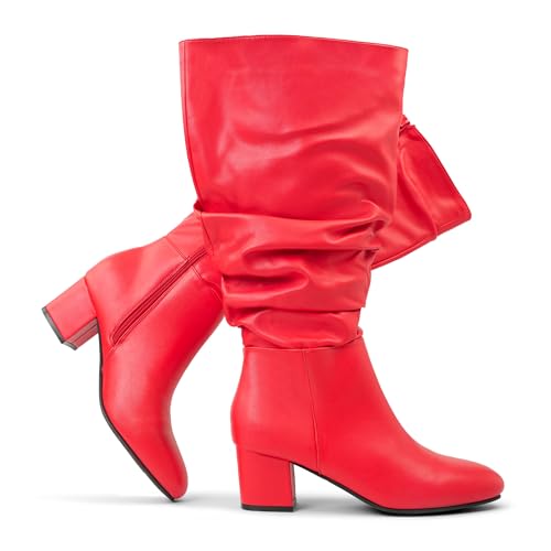 Bottes habillées extra larges à talon carré stable en daim doux