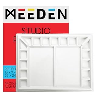 MEEDEN Artist Studio Porcelain Watercolor Paint Palette, 13 by 10 Inch Mixing Ceramic Painting Tray for Watercolor Gouache Painting, 17 Wells
