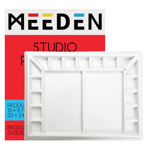 MEEDEN Ceramic Watercolor Palette：Large Porcelain Artist Paint Palette Rectangle 13 x 9.8 inch...