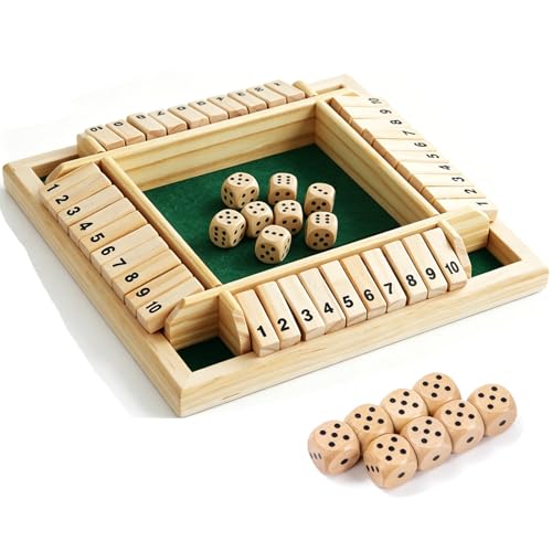 CHUANFU Jeu de Dés en Bois, Shut The Box 4 Joueurs avec 8 Dés, Classique Jeux de Société en...
