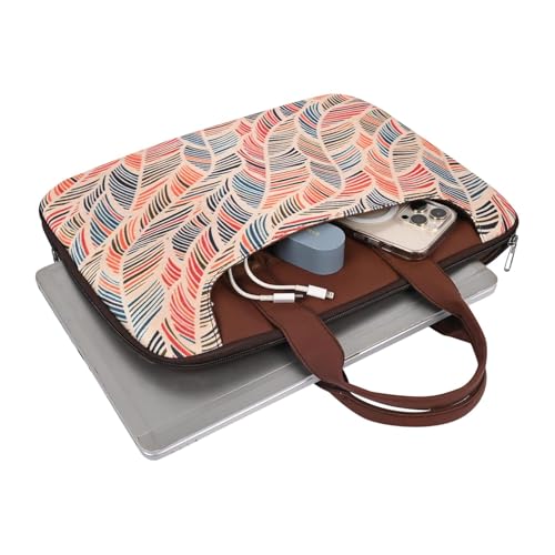 Image of Tabelito Designer Printed Laptop Sleeve for Women (13-15.6 Inch) | Jute & Vegan Leather Office Handbag | Lightweight Stylish Work Bag with Handle