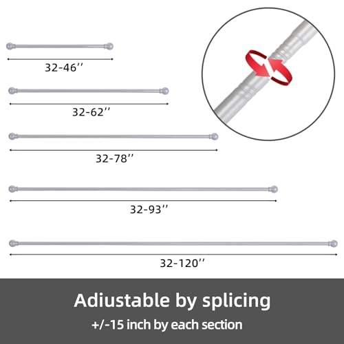 Image of GXOACKJ Curtain Rods for windows 66-120 inch, 5 /8 inch Decorative Silver Splicing Heavy Duty Metal Curtain Rod set with Brackets