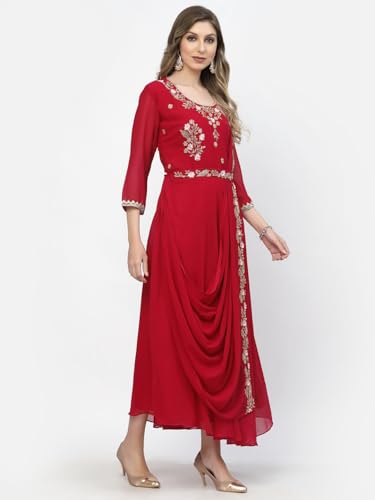 Image of Women's Embroidered Maxi Fit Flared Ethnic Sharee Dress Gown. Rani