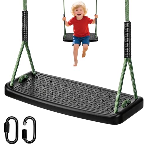 WWFFEN Schaukel Garten Outdoor, Kunststoff Rutschfeste Sitz Set höhenverstellbar Seil 130-200cm mit Karabinern Schnalle für Jugendliche/Erwachsene, schwarz