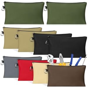 10 Pack Canvas Tool Bag Pouches, Heavy Duty Zipper Pouch Utility Pouches Multipurpose Canvas Tote Pouch Organizer for Storage Items Portable Supplies(12″ x 7″)