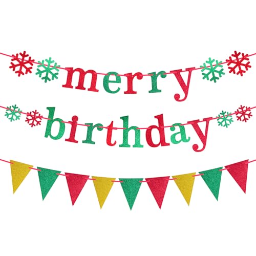 Merry Christmas Birthday Banner - Red Green...